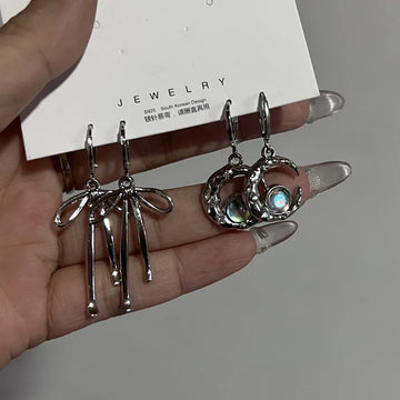 DAIIIBABYYY  -  Long Bowknot Pendant Drop Earrings Women Girls Gold Color Stainless Steel Bow-tie Earring Sweet Jewelry Christmas Gift